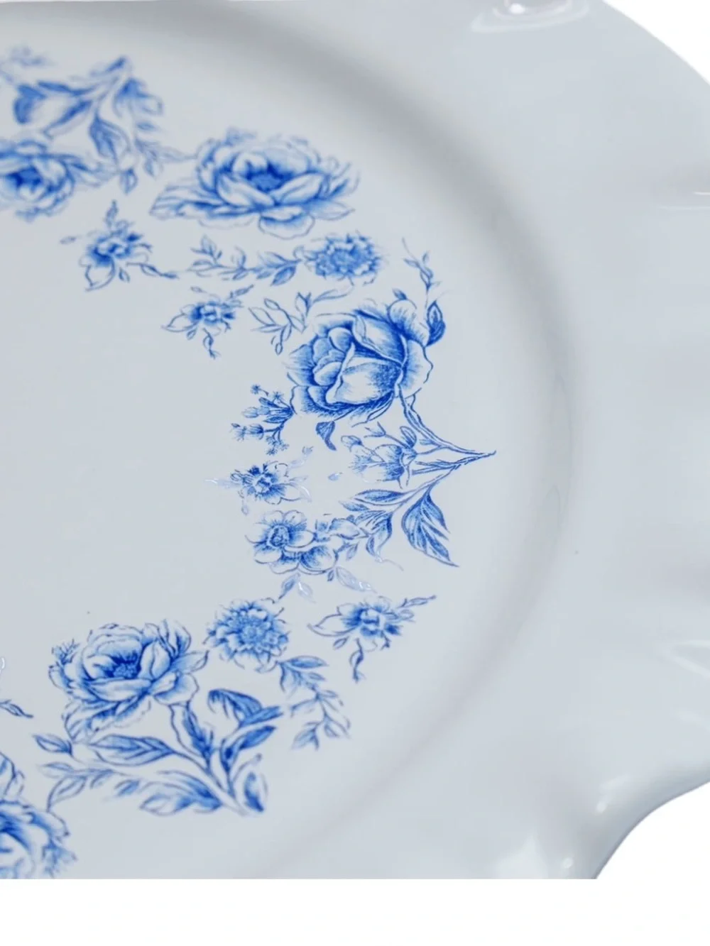 Floral Ruffled-Edged Stoneware Plates, Blue & White, 8.5 , 4 Count, Texas House